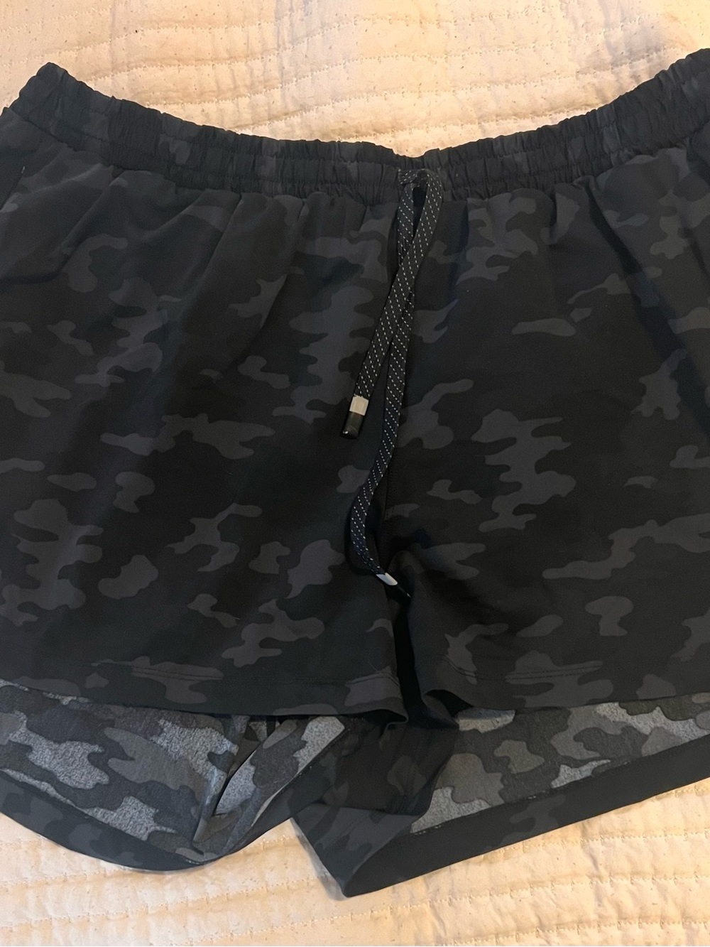 Fabletics Black Gray Camo Athletic Shorts